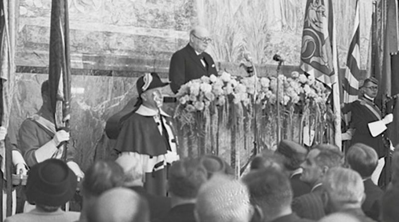 Winston Churchill speaks in Zurich, 19 September 1946.